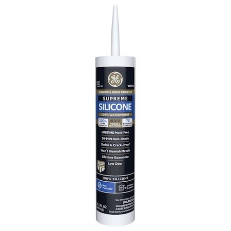 Ge 10.1 oz Supreme Silicone Window & Door Sealant White, 12PK 1024687